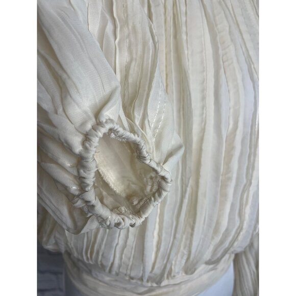 Line and Dot Blouse Cream Colored Long Sleeve Ladies Size MED - Picture 3 of 7